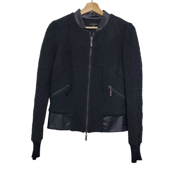 Alberto Makali | Wool Blend Mixed Media Faux Leather Trim Full Zip Bomber Jacket - Picture 1 of 12